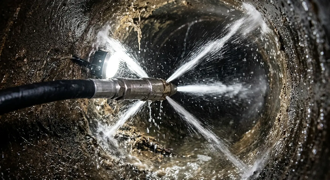 High-pressure hydro jetting nozzle cleaning sewer pipe for Sewer Cleanout in DeFuniak Springs